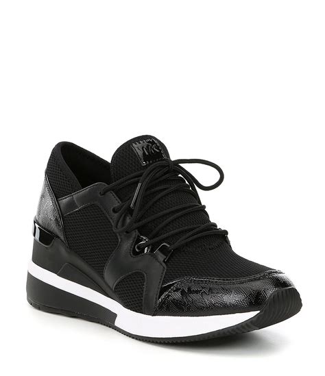 michael kors black sneaker white laces|Michael Kors black leather sneakers.